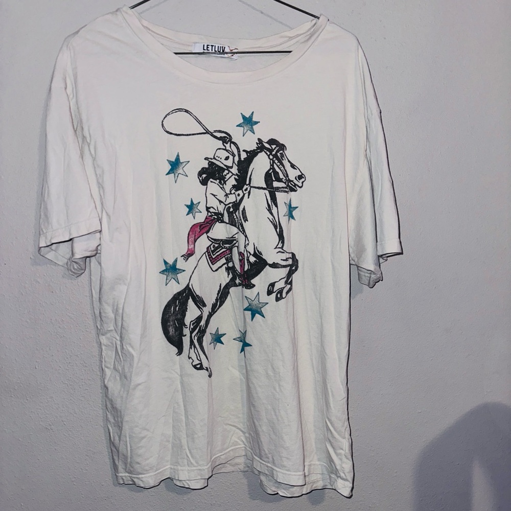 Anthropologie Oversized White Cowgirl Graphic T-Shirt